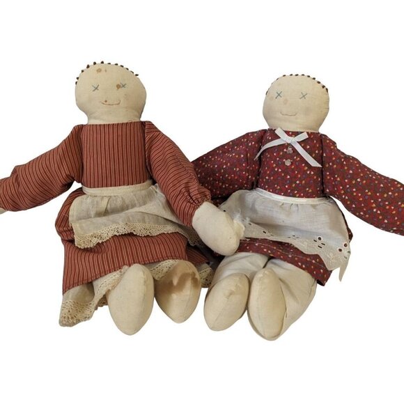 vintage Folk Art Dorothy Rag Doll Handmade Primitive Doll Embroidered lot of 2 1 - Picture 1 of 8